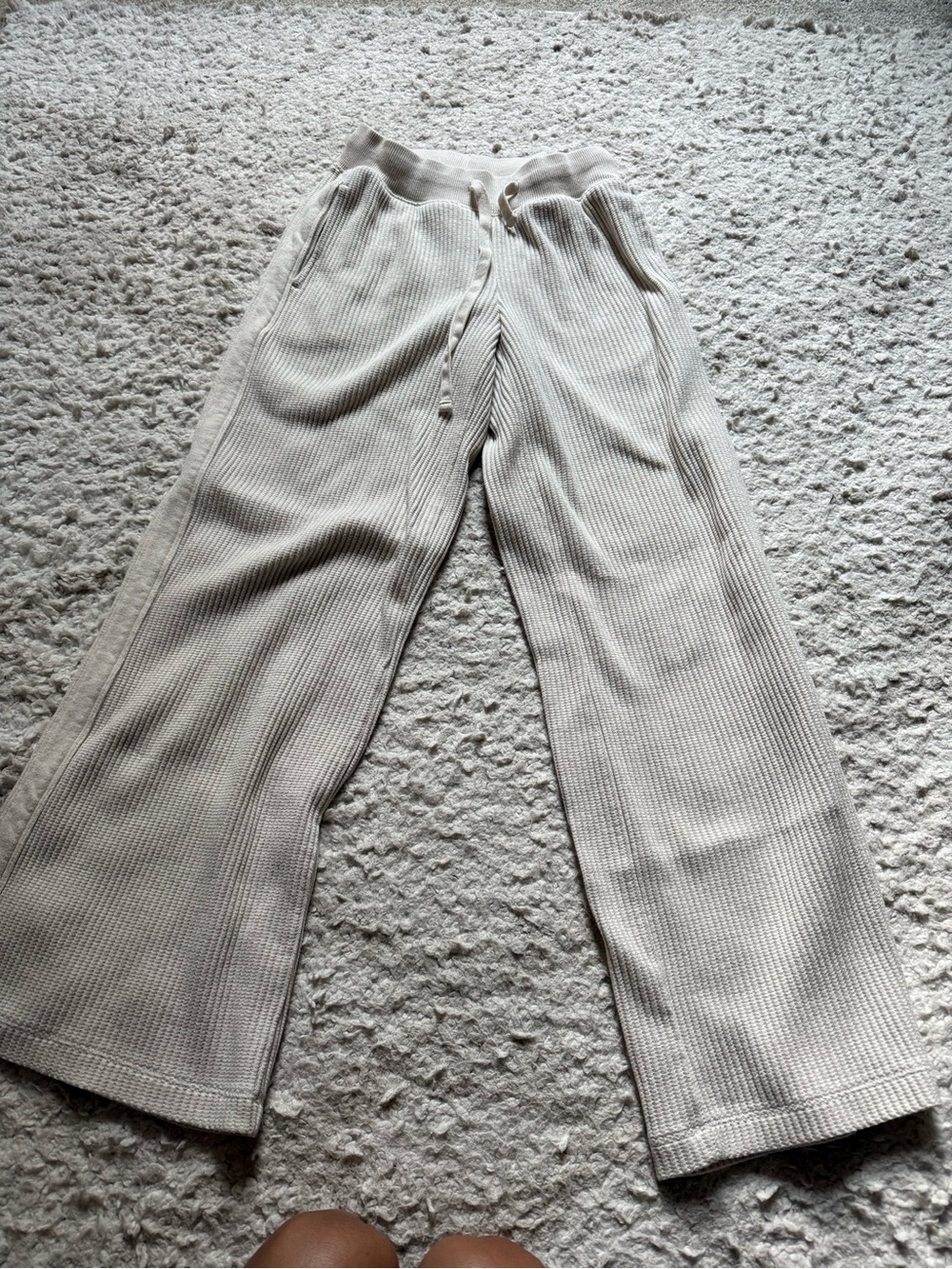 aerie Cream Ribbed Knit Lounge Pants with Drawstring
